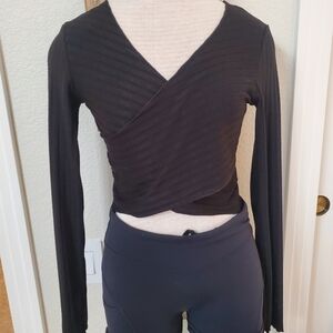 Princess Polly Black Ribbed Wrap Blouse